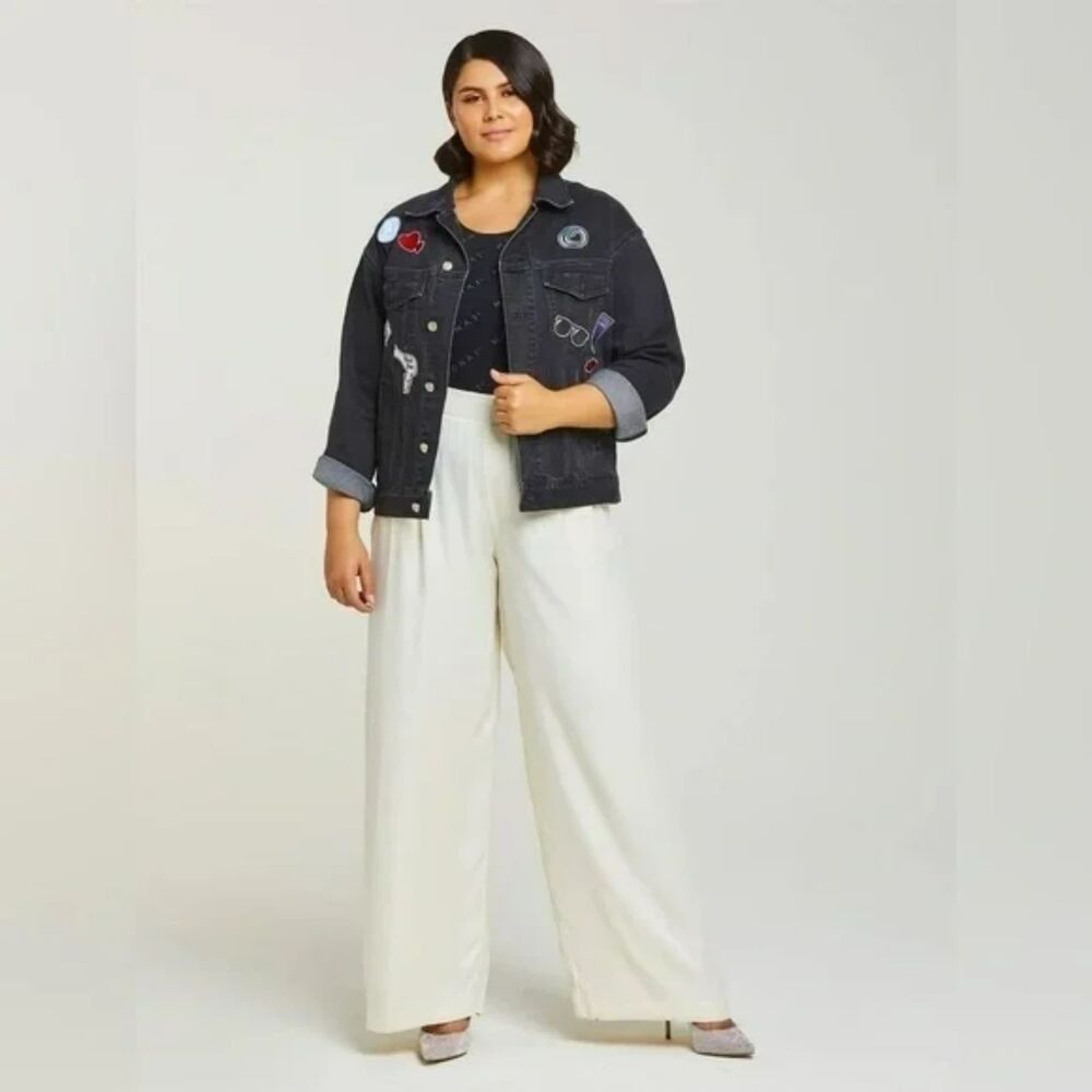 Monat Boss Babe Jacket Womens Large Black Denim Embroidered Patch Graphic Jean